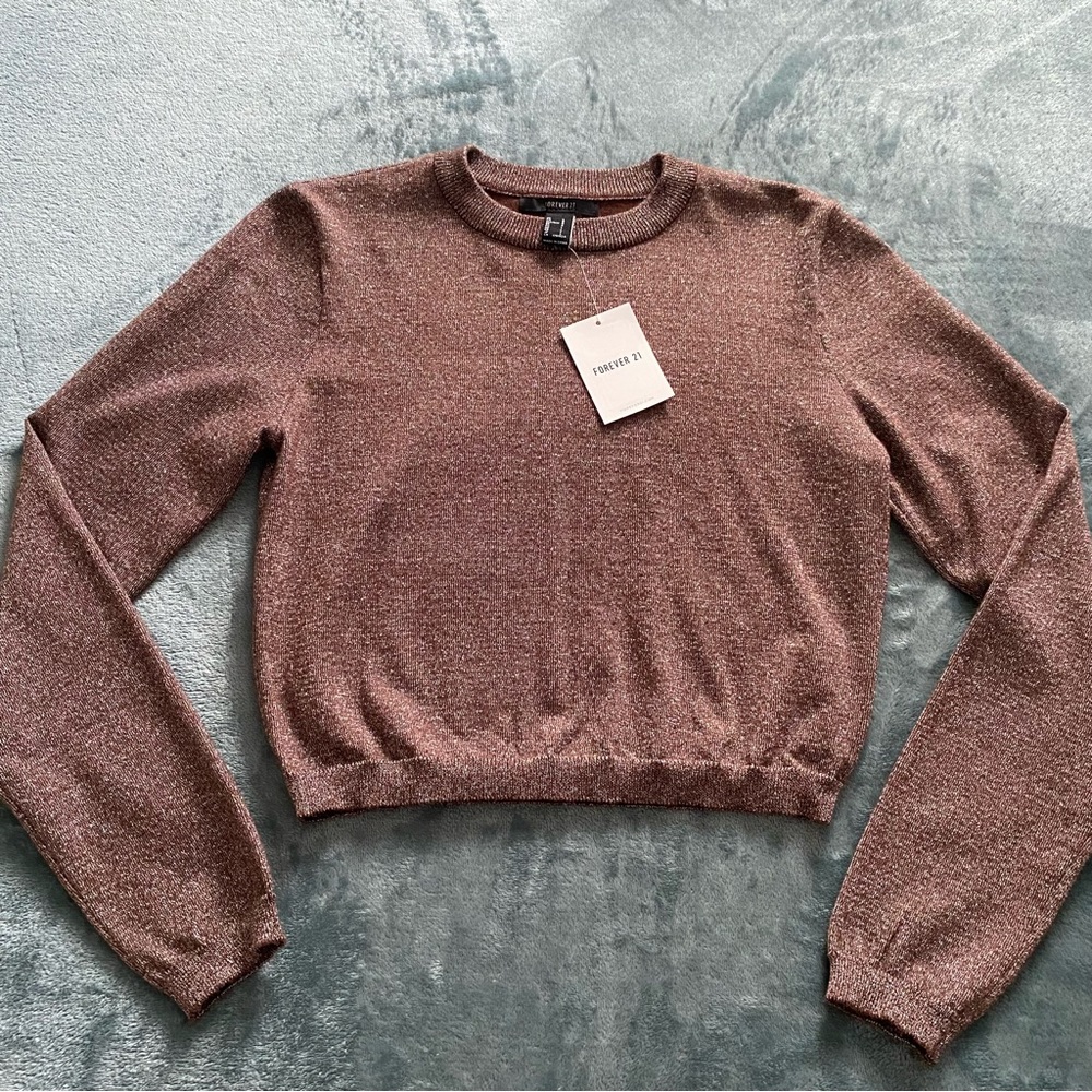 Forever 21 brown with glitter like metallic yarn crop top